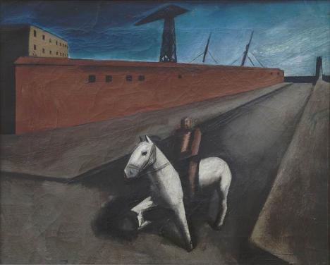 Mario Sironi, Il Molo, 1921, huile sur toile, 44 x 56 cm. © Rome, Collection privée