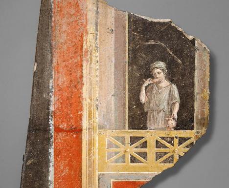 Fragment de fresque romaine représentant une femme au balcon, 60 x 45 x 3 cm. © J. Paul Getty Museum