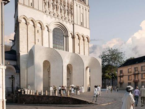 Vue d'architecte de la future galerie contemporaine de la cathédrale Saint-Maurice d’Angers. © Kengo Kuma & Associates