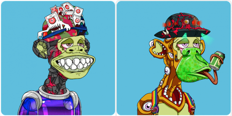 Deux NFT de la série « Mutant Ape Yacht Club », #5985 et #7903 © Yuga Labs / Open Sea