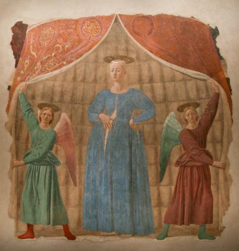 Piero della Francesca, Madonna del Parto, c. 1459, fresque, 260 x 203 cm, Musée civique de la Madonna del Parto, Monterchi, Italie. © Edisonblus, 2012, CC BY-SA 3.0