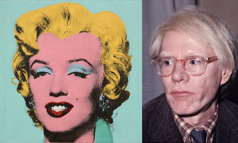 Andy Warhol, Shot Sage Blue Marilyn, 1964, acrylique et sérigraphie sur toile, 101 x 101 cm. © Christie's Images Ltd 2022 / Andy Warhol en 1975. ©  Wikimedia - Public domain