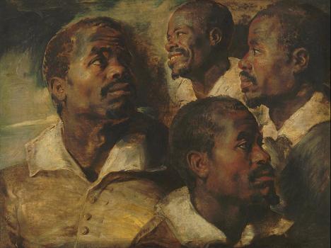 Pierre Paul Rubens, Quatre études d’une tête, 1640, toile transférée sur bois, 51 x 66 cm, Musées royaux des beaux-arts de Belgique. © Domaine public