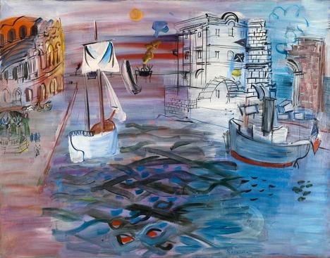 Raoul Dufy (1877-1953), Port au voilier, hommage à Claude Lorrain, vers 1935, huile sur toile, 89 x 113 cm, Musée d’Art Moderne de la Ville de Paris, legs de Mme Berthe Reysz en 1975. © Paris Musées / Musée d’Art Moderne