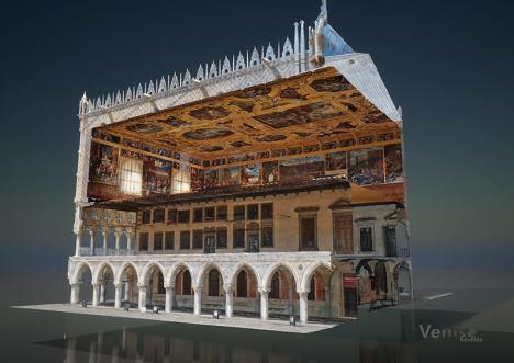 Coupe en perspective du modèle polygonale du Palais des Doges, visible dans l'exposition Venise révélée. © Iconem / GPI