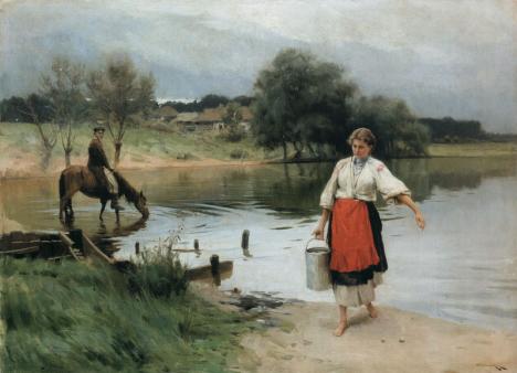 Mykola Pymonenko, Près de la rivière, 1893. Ce tableau conservé au Musée national d'art d'Ukraine (NAMU) fait partie de la liste rouge de l'Icom. Public domain