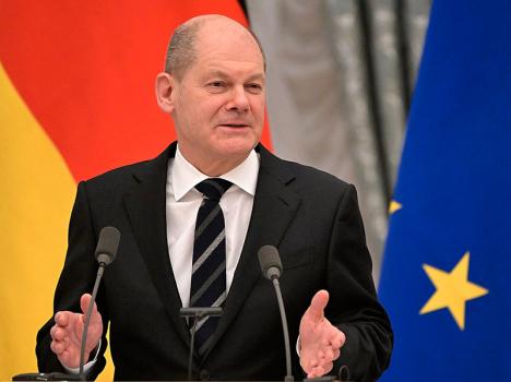 Olaf Scholz en février 2022. © Sergey Guneev / Presidential Executive Office of Russia, CC BY 4.0