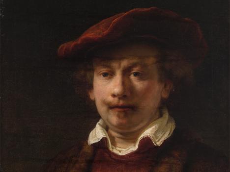 Rembrandt ou Atelier, Autoportrait au béret rouge (détail), 1643, 62,5 x 49,6 cm, huile sur toile, collection privée. © Escher in het Paleis