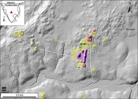 Image en cartographie laser montrant d'anciens sites mayas au Guatemala. © Cambridge University Press, CC BY 4.0