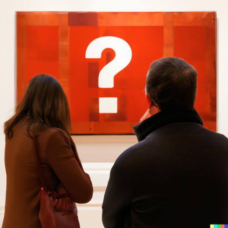 Image générée par Dall-E : point d'interrogation sur un tableau dans un musée. © OpenAI