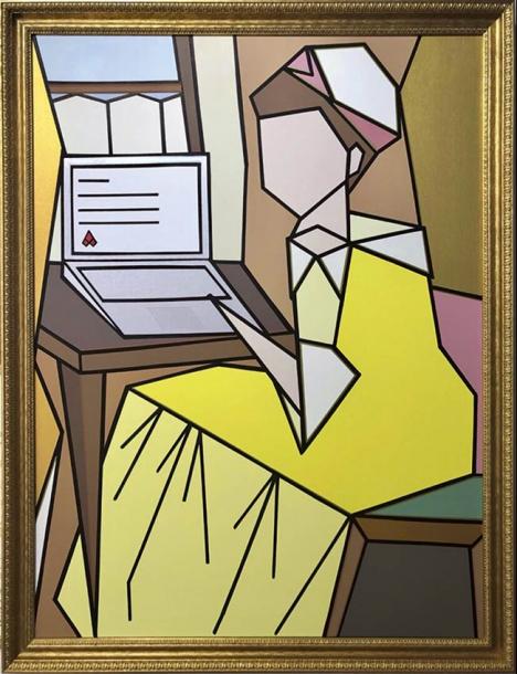 Michel Grégoire, La Déclaration, gouache et acrylique sur toile, 116 x 89 cm, 2022.