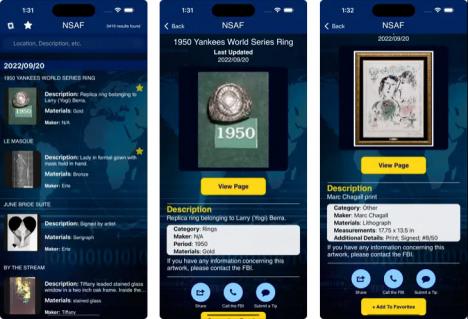 L'application National Stolen Art File (NSAF) développée par le FBI.