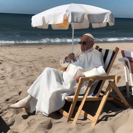 Le pape François à la plage, image générée par le logiciel Midjourney. © Midjourney / Reddit