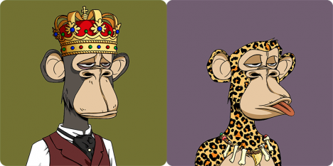 Singes #3 et #52 de la série NFT RR/BAYC. © RR/BAYC