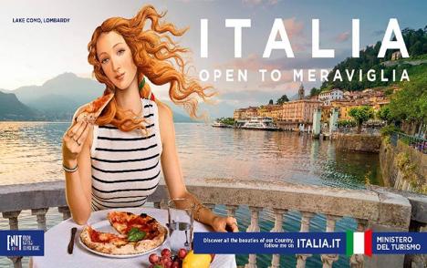 Mise en scène de la Vénus de Botticelli dans une publicité du Ministère du tourisme italien. © Enit