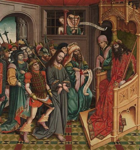 Maître de Lupiana, Le Christ devant Ponce Pilate, c. 1450, détrempe sur panneau transposée sur toile, 186 x 175 cm. © Museo del Prado