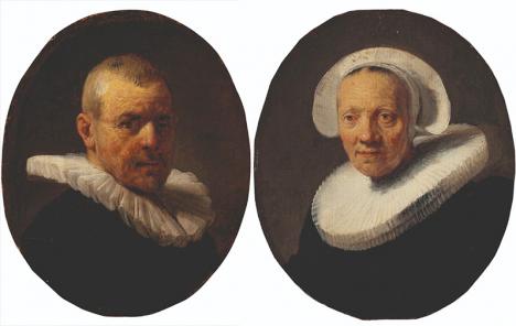 Rembrandt (1606-1669), Portraits de Jan Willemsz van der Pluym et de sa femme, Jaapgen Carels, 1635, 19,9 x 16,5 cm, vendus par Christie's en 1824.  © Christie's Images Ltd. 2023