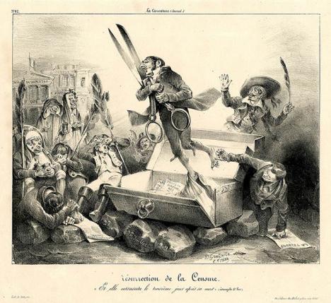 Jean-Jacques Grandville (1803-1847), lithographe Résurrection de la Censure, caricature publiée dans le journal La Caricature du 1er mars 1831.