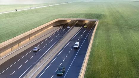 Vue d'architecte du projet de tunnel près du site de Stonehenge en Angleterre. © Highways England