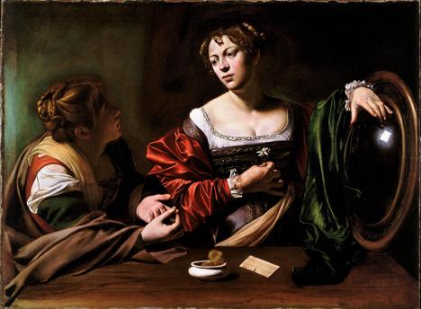 Le Caravage (1571-1610), Marthe et Marie-Madeleine, c. 1598, huile sur toile, 100 x 135 cm, Detroit Institute of Arts. © Schuch Productions