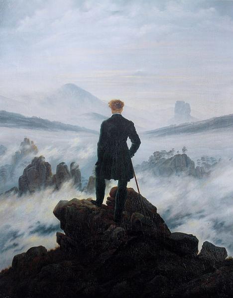 Caspar David Friedrich (1774-1840), Voyageur contemplant une mer de nuages, c. 1817, huile sur toile, 98 x 74 cm. collection Hamburger Kunsthalle - Photo Cybershot 