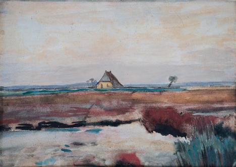 Vincent van Gogh, Paysage avec une ferme, Drenthe, 1883, aquarelle sur papier, 24 x 35 cm, collection privée, Canada. © Ars Docet