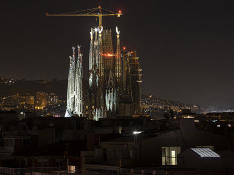 Illumination des tours des évangélistes de la Sagrada Familia à Barcelone. Courtesy Sagrada Familia