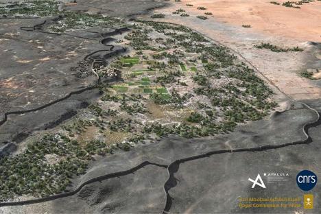 Restitution du réseau de remparts dans la partie nord de l’oasis fortifiée de Khaybar, il y a 4000 ans. © Khaybar LDAP, M. Bussy & G. Charloux