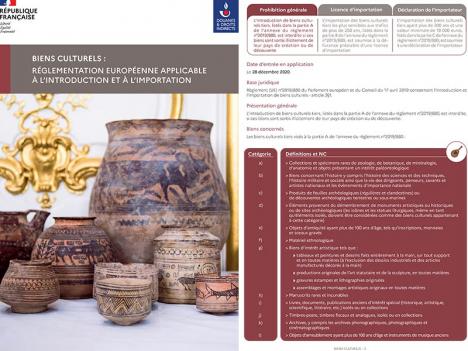La brochure des douanes « Biens culturels : réglementation européenne applicable à l’introduction et à l’importation ». © Direction générale des douanes et droits indirects / COM / avril 2023