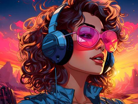 Femme écoutant de la musique avec un casque, image générée par intelligence artificielle. © Pixabay License, Cr-AI-tive