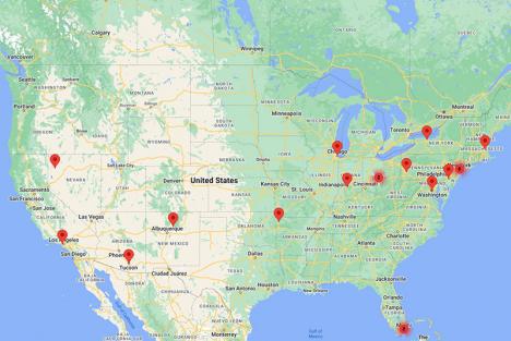 Carte des États-Unis indiquant les lieux de censure depuis le 7 octobre 2023. © NCAC