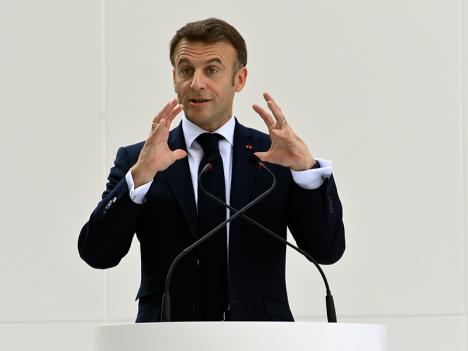 Emmanuel Macron lors d'une Conférence des Nations Unies en 2023 © IAEA Image Bank, CC BY 2.0