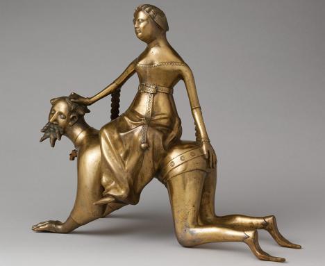 Aquamanile : Aristote et Phyllis. Pays-Bas du Sud, vers 1380, alliage cuivreux, 32 x 39 x 17 cm, New York, The Metropolitan Museum of Art, The Robert Lehman Collection. © The Metropolitan Museum of Art