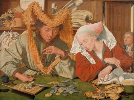 Marinus van Reymerswaele (1490-1546), Le Prêteur sur gage et sa femme, 1540, huile sur bois, 86 x 115 cm. © Statens Museum for Kunst, public domain
