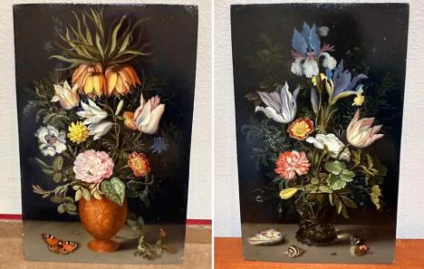 Les deux bouquets de fleurs peints par Ambrosius Bosschaert au XVIIe siècle et volés en France durant la Seconde guerre mondiale à la famille du marchand Adolphe Schloss. © Monuments men and women foundation