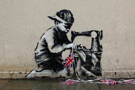 Bansky, Slave Labour sur un mur de Londres. Photo DeptfordJon 2012
