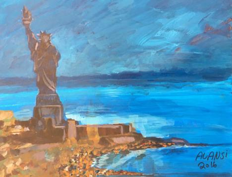 Peinture d'un détenu de Guantanamo : Muhammad Ansi, Statue of Liberty, 2016. © Courtesy of Art From Guantanamo Bay.