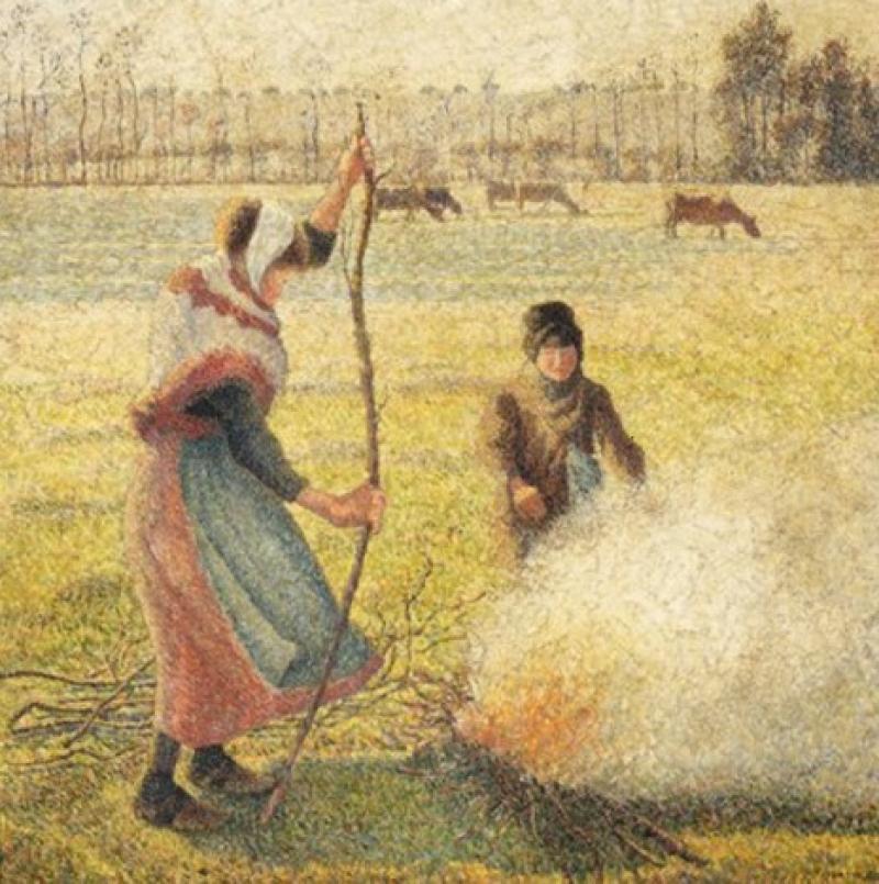 Camille Pissarro, <em>Gelée blanche, jeune paysanne faisant du feu</em>, 1888.