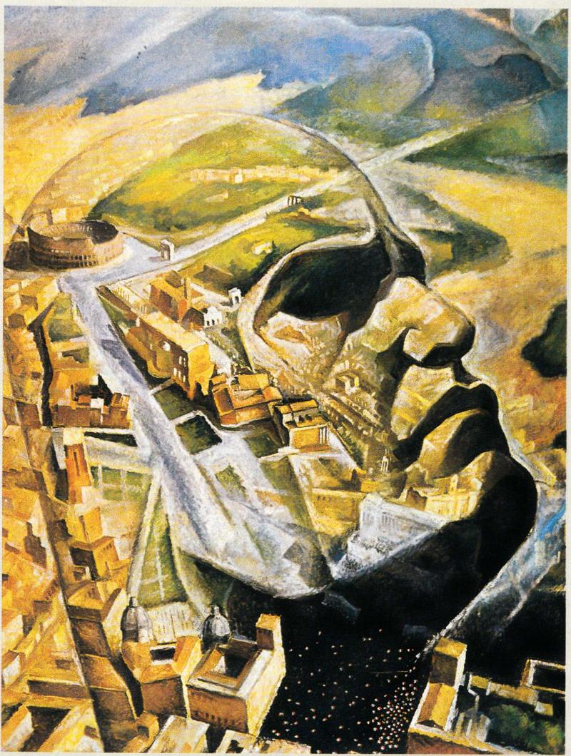 Alfredo Gauro Ambrosi, Aeroritratto di Benito Mussolini aviatore, 1930, huile sur toile, Collection particulière. © Public domain.