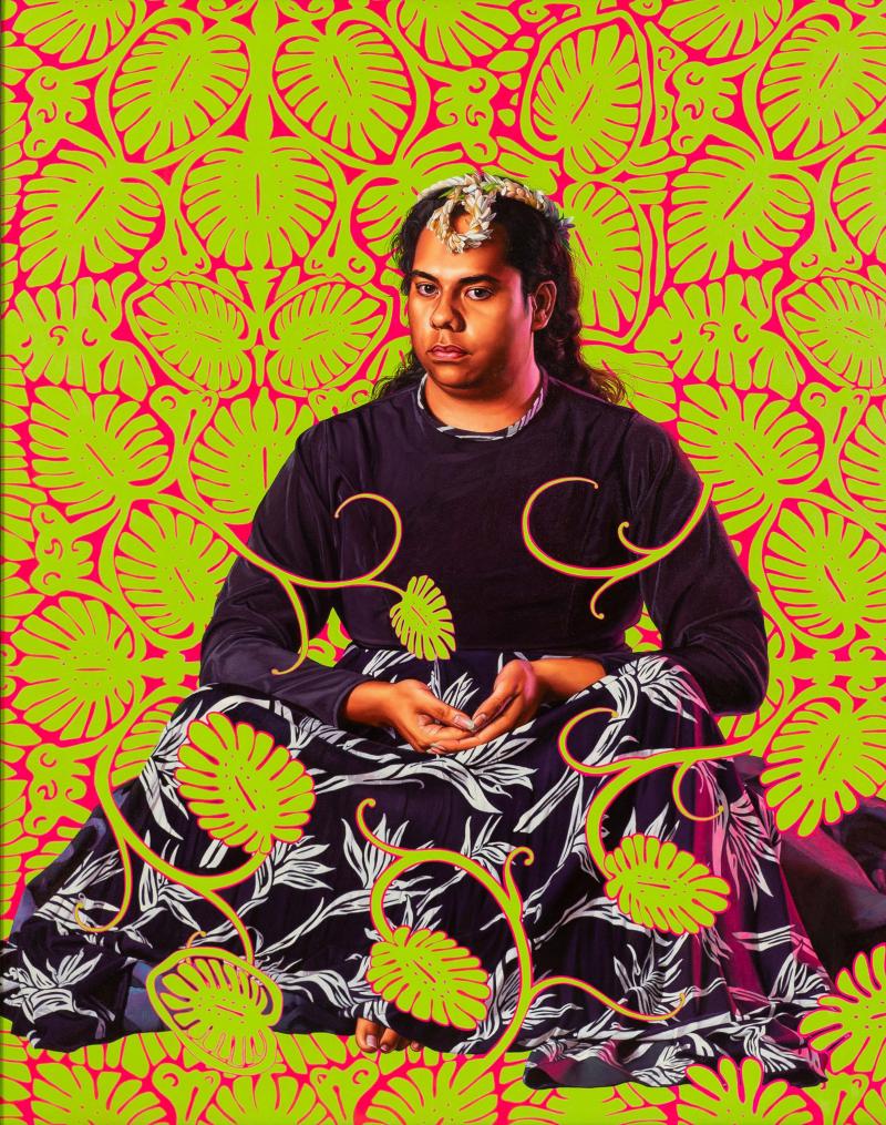 Kehinde Wiley, Portrait of Tahiatua Maraetefau II, 2019, huile sur lin, 175 x 145 cm. © Diane Arques/Galerie Templon.