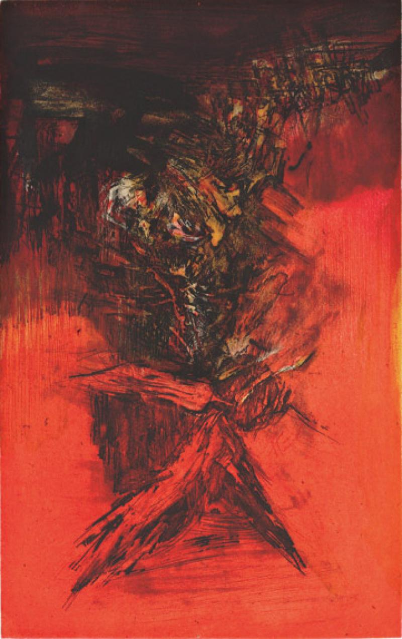 Zao Wou-Ki (1920-2013) Ezra Pound (1885-1972), « Canto Pisan », 1972 Eau-forte et aquatinte en couleurs. 1 vol. en feuilles contenant les 8 planches illustrant le texte imprimé © Ader