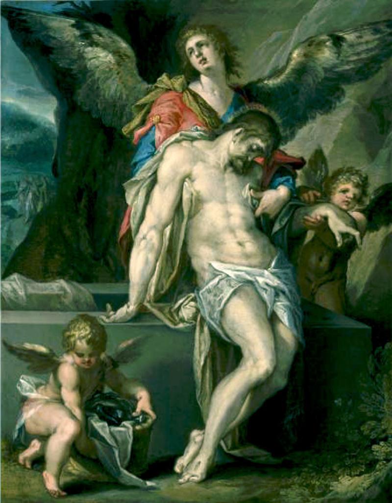 Bartolomeus Spranger (1546-1611), Le Christ mort soutenu par les anges, circa 1587, 33,7 x 26,6 cm, huile sur cuivre © Haboldt Pictura