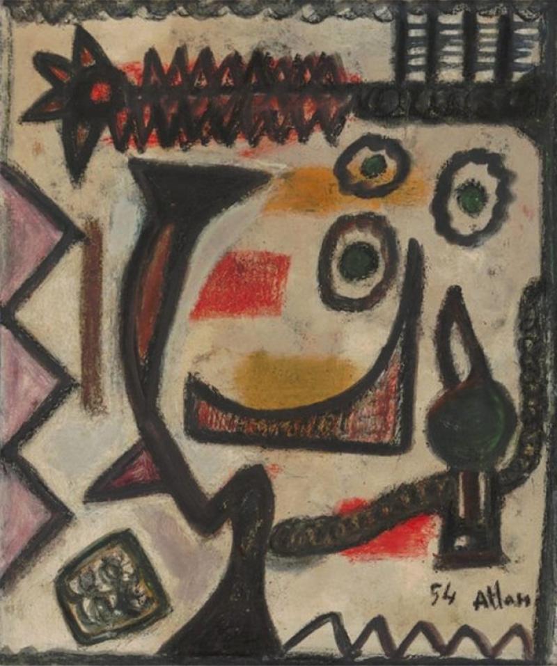 Jean-Michel Atlan, L’Egyptienne, 1954, huile sur toile, 65 x 54 cm. © Pierre Bergé & Associés