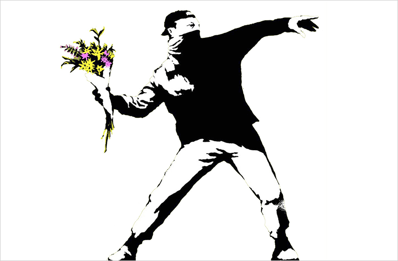 Banksy Love is in the Air (Flower Thrower) - Lanceur de fleurs © Banksy