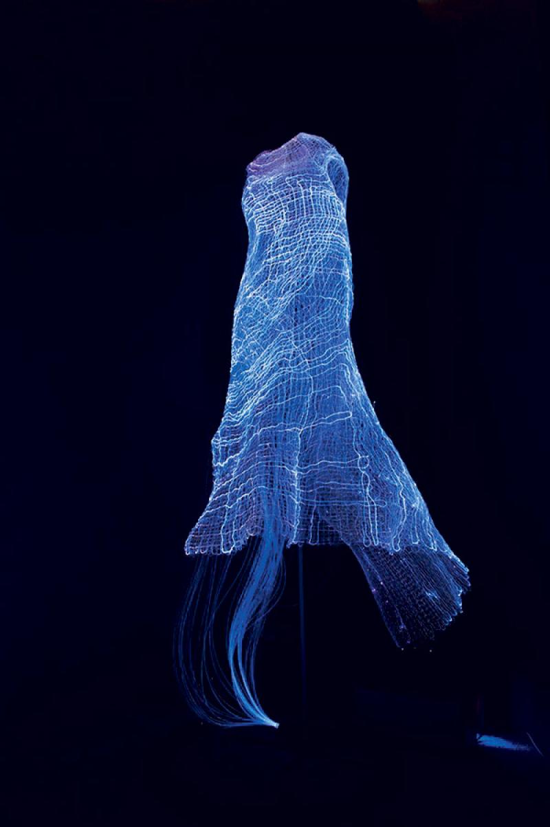 Kim Tae Gon, Dress, 2018, fibre optique, projecteur, programmateur, 98 x 80 x 148 cm. © Galerie Univer / Colette Colla