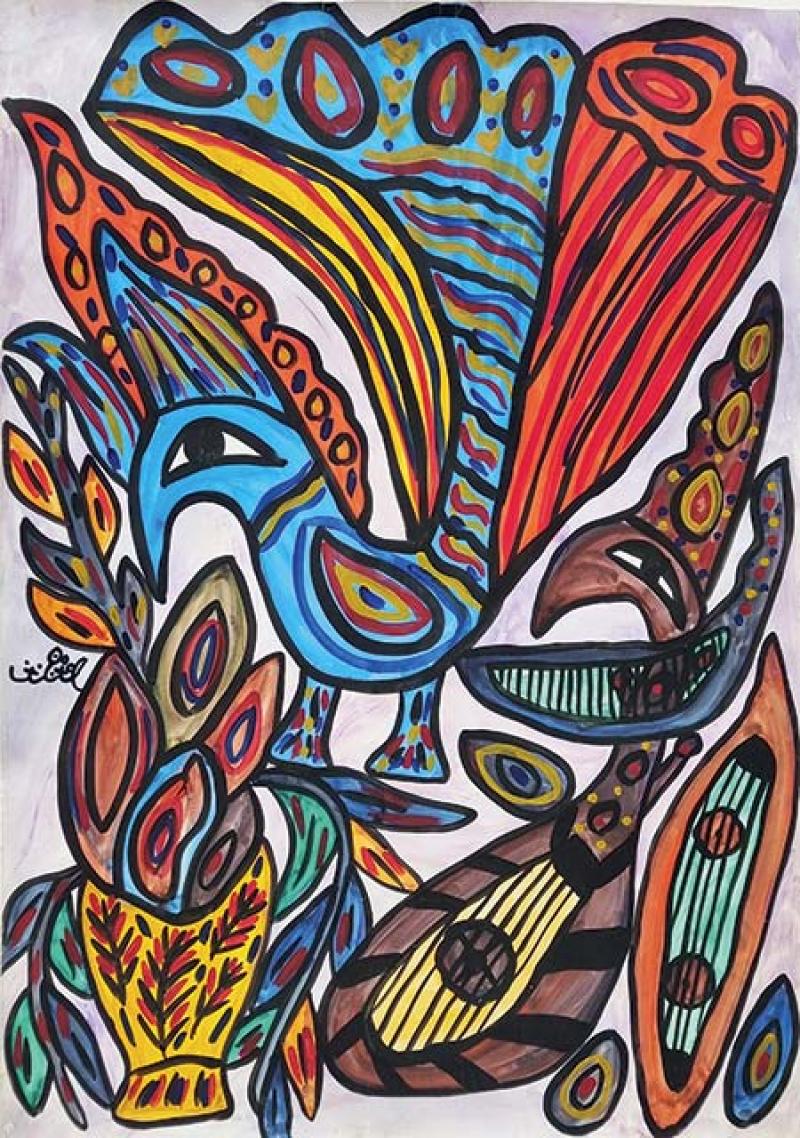 Baya Mahieddine, Sans titre, circa 1985, gouache sur canson, 74 x 100 cm. © Ayn Gallery.