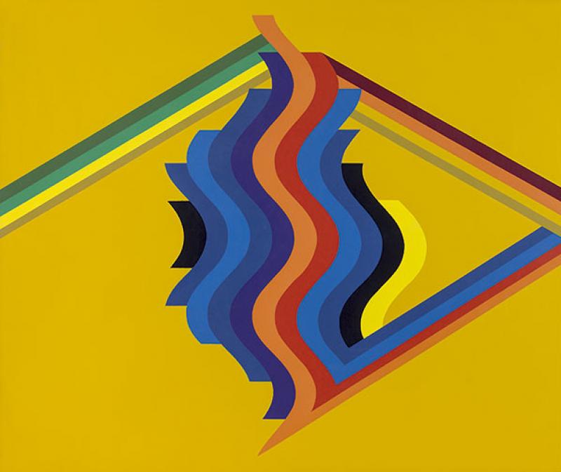 Mohamed Melehi, Sans titre, 1975, peinture cellulosique sur bois, 100 x 120 cm.