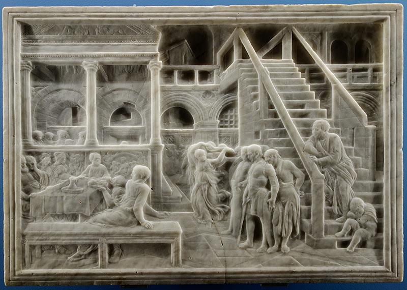 Donatello (1386-1466), Le Festin d'Hérode (c. 1435),  50 × 71,5 × 5,3 cm,  marbre blanc de Carrare, Palais des beaux-arts de Lille - Photo Velvet, 2022 - CC BY-SA 4.0