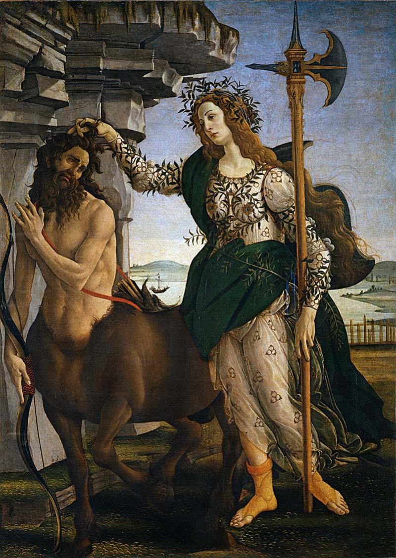 Sandro Botticelli (1445-1510), Pallas et le Centaure, c.1482, tempera sur toile, 205 x 147 cm. © Galerie des Offices, CC-PD Mark