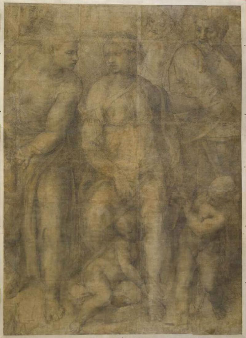 Michel-Ange (1475-1564), L'Épiphanie, c. 1550-1553, craie de carton préparatoire sur papier, 232&nbsp;x 165&nbsp;cm. © The Trustees of the British Museum